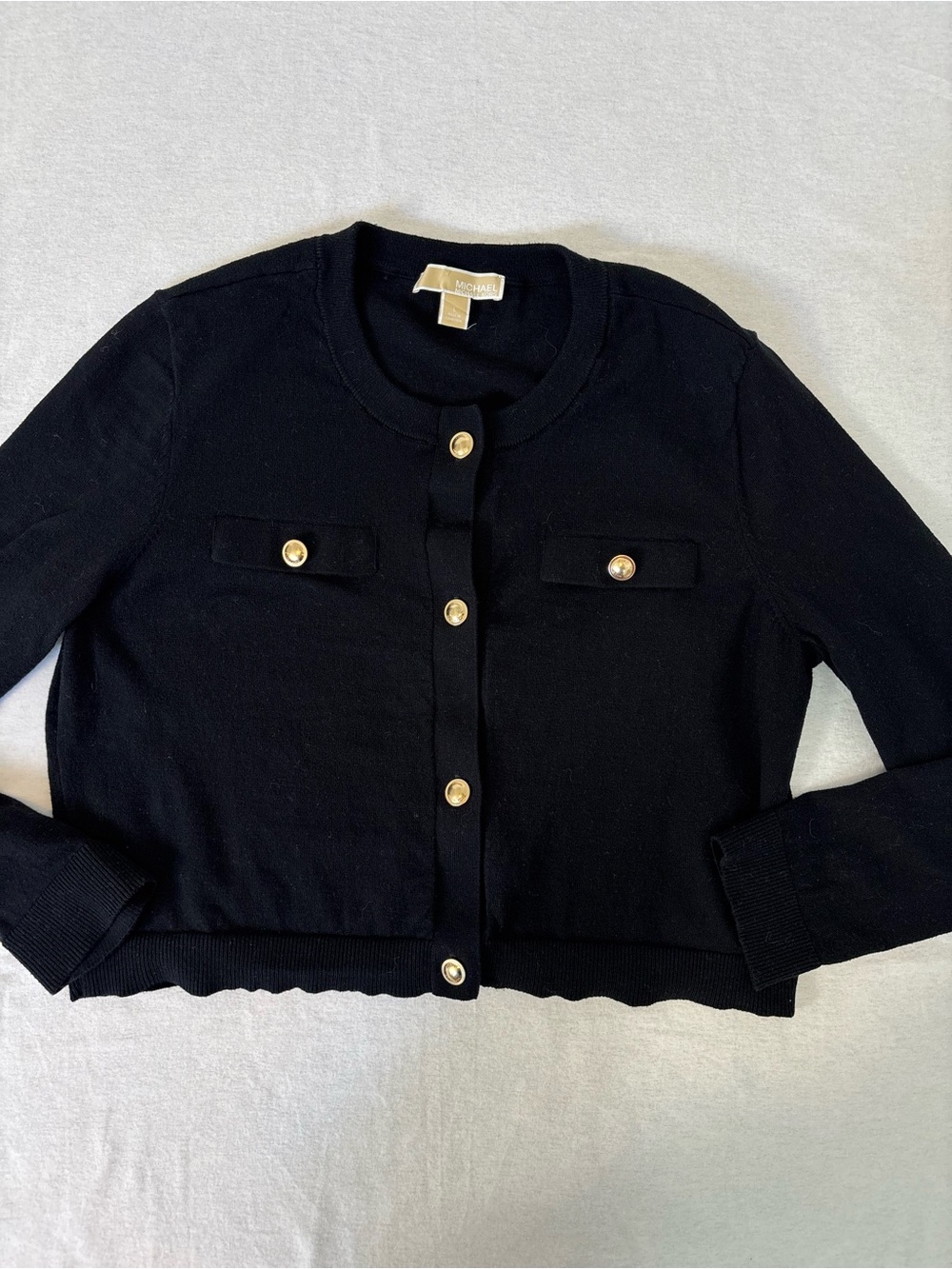 Michael Kors Black Cropped Cardigan with Gold Buttons